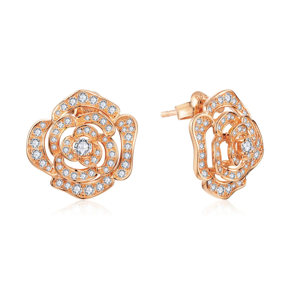 ATTAGEMS New S925 Silver Diamond Moissanite Stud Earrings for Women 18k Gold Plated Sparkling Flower Wedding Fine Jewelry Travel