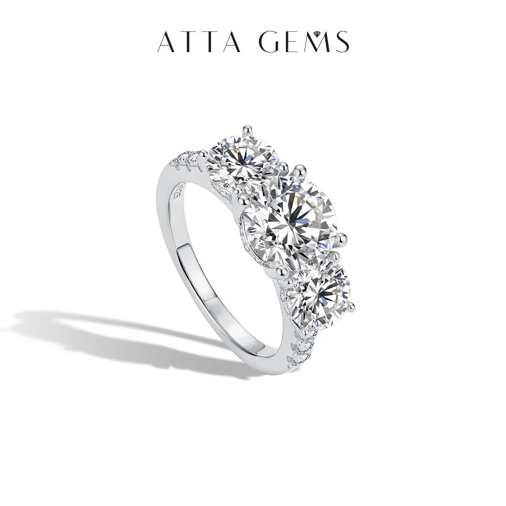 ATTAGEMS Engagement Ring Round Cut 4.0ct Moissanite Rings for Women Sterling Silver Ring Wedding Promise Rings for Her