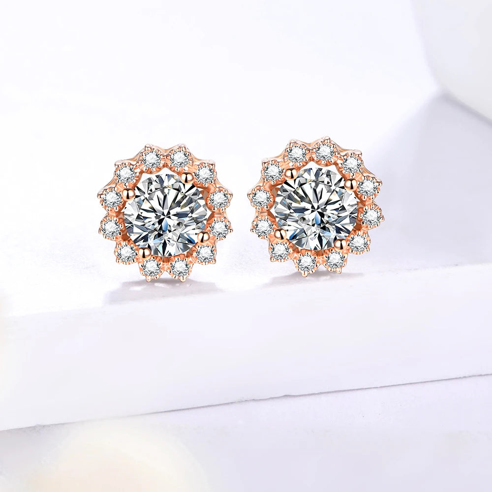 Round Cut 1.0CT Diamond Test Passed Moissanite Rhodium 925 Silver D Color Moissanite Earrings Jewelry Girlfriend Gift