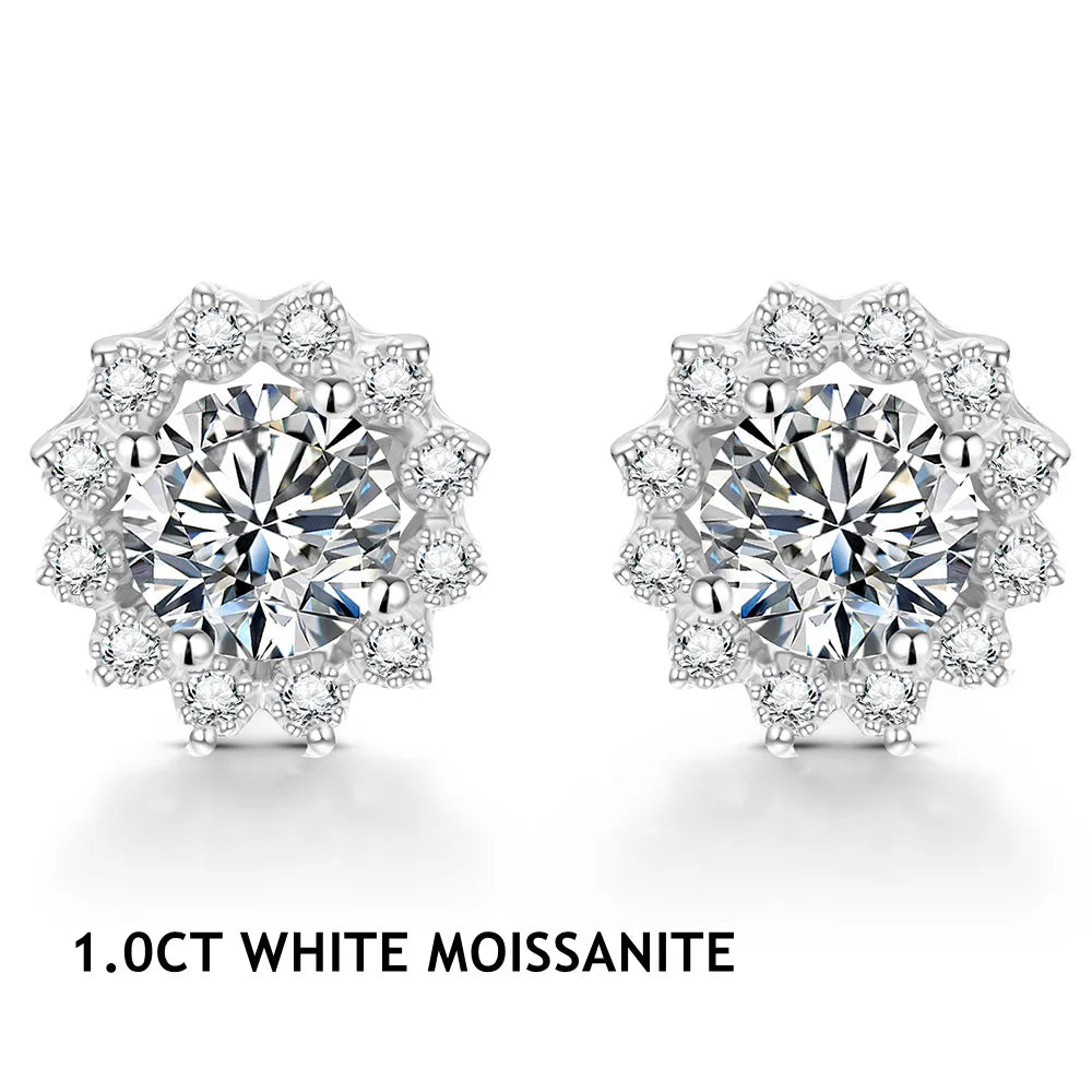 Round Cut 1.0CT Diamond Test Passed Moissanite Rhodium 925 Silver D Color Moissanite Earrings Jewelry Girlfriend Gift