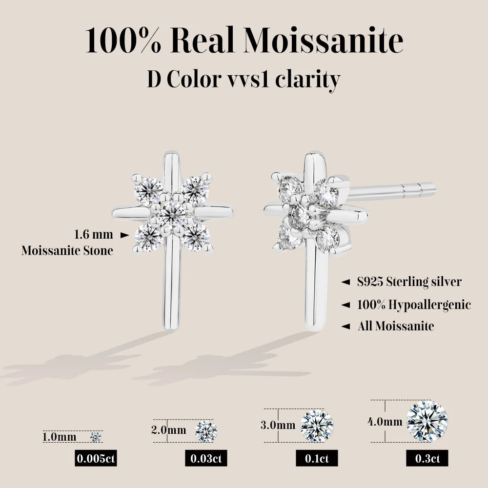 Attagems Snowflake Moissanite Earrings DVVS1 Real 925 Sterling Silver 18K Gold Plated for Women Wedding Engagement Party Jewelry