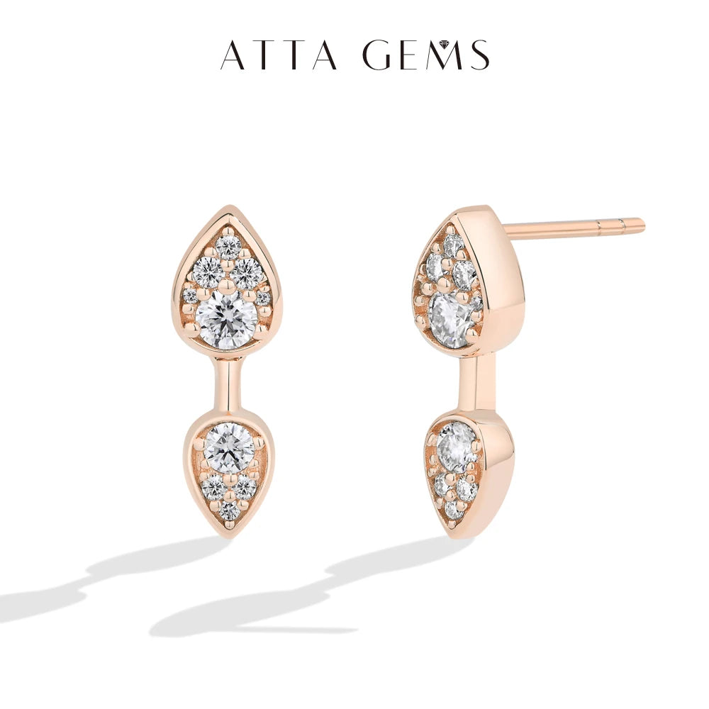 ATTAGEMS Classic Full Moissanite Stud Earring Double Teardrop Design S925 Sterling Silver 18kGold Plated For Women Party Jewelry