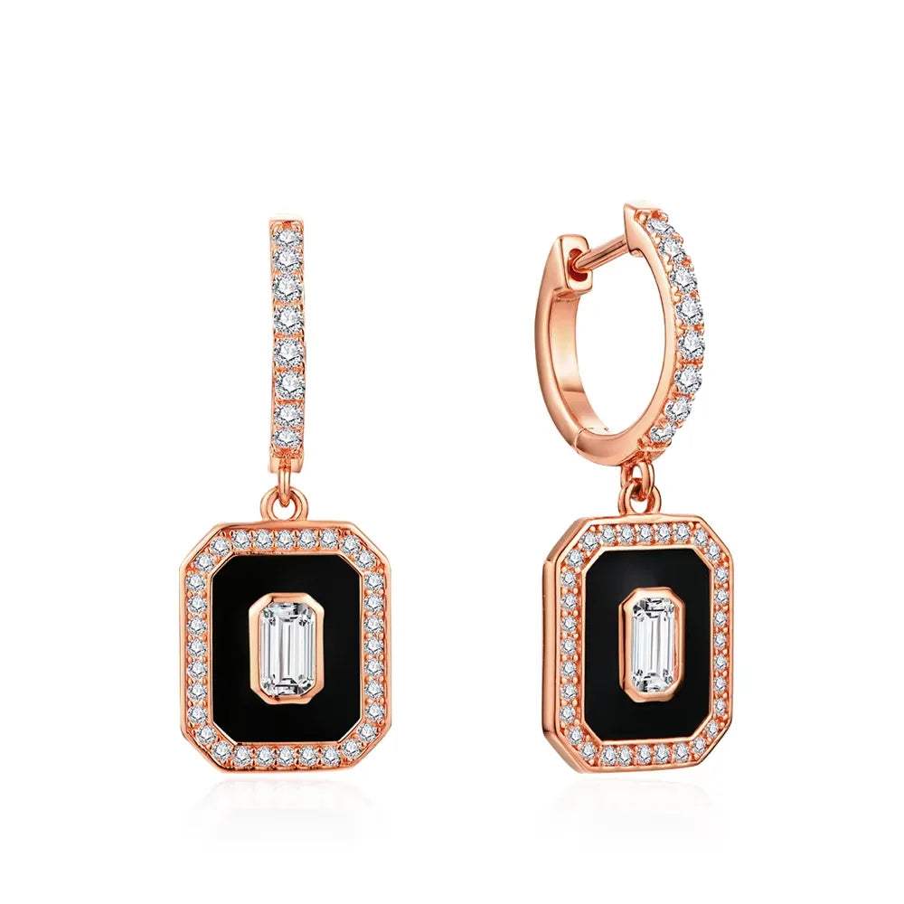 NEVE Art Deco Rectangular Halo Drop Earrings
