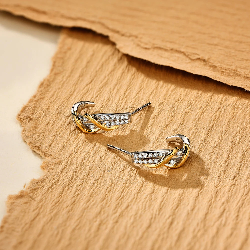 ATTAGEMS New Classic Moissanite Earrings 925 Steling Silver Yellow Plated Passed the Daimond Test Stud Earrings for Women Party