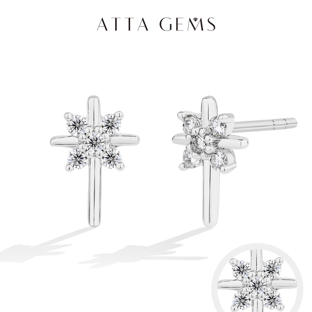 Attagems Snowflake Moissanite Earrings DVVS1 Real 925 Sterling Silver 18K Gold Plated for Women Wedding Engagement Party Jewelry