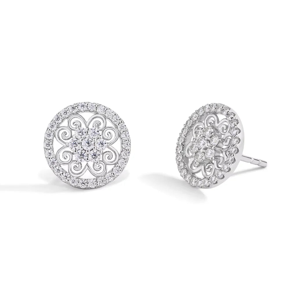 NEVE Sparkling Floral Mandala Stud Earrings (1.0ctw)