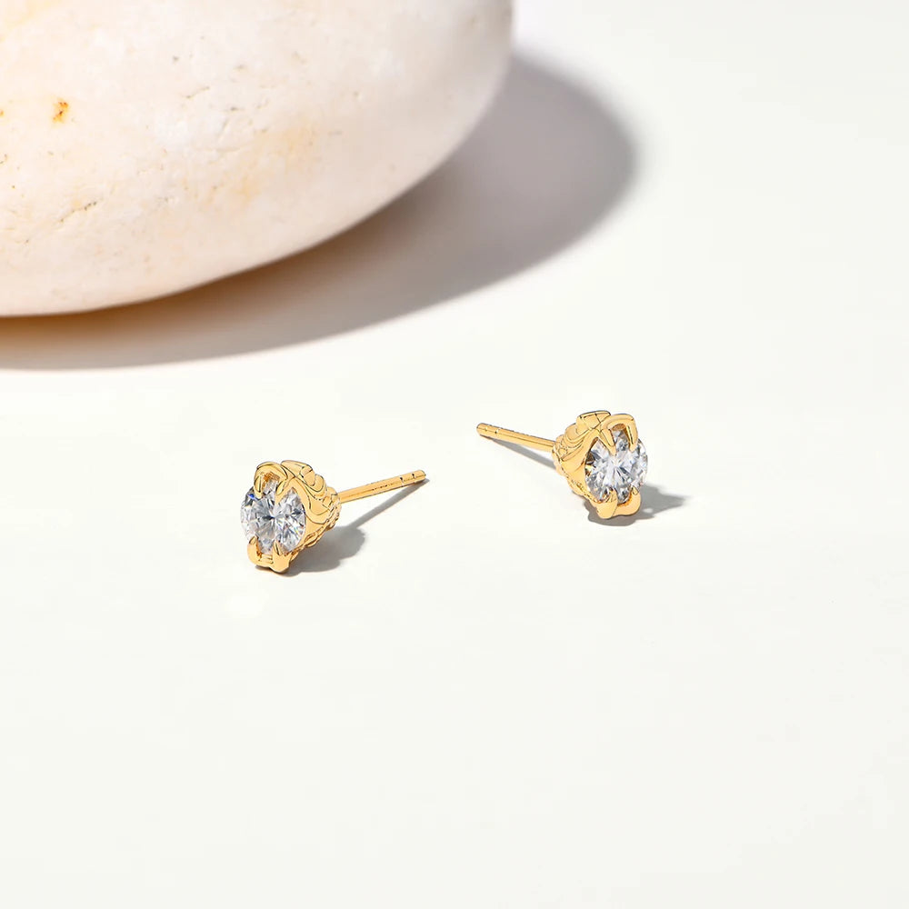 ATTAGEMS Round Cut 0.5CT Moissanite Stud Earrings 925 Sterling Silver 18K Gold Plated ForWomen Girl Sparkling Engagement Jewelry
