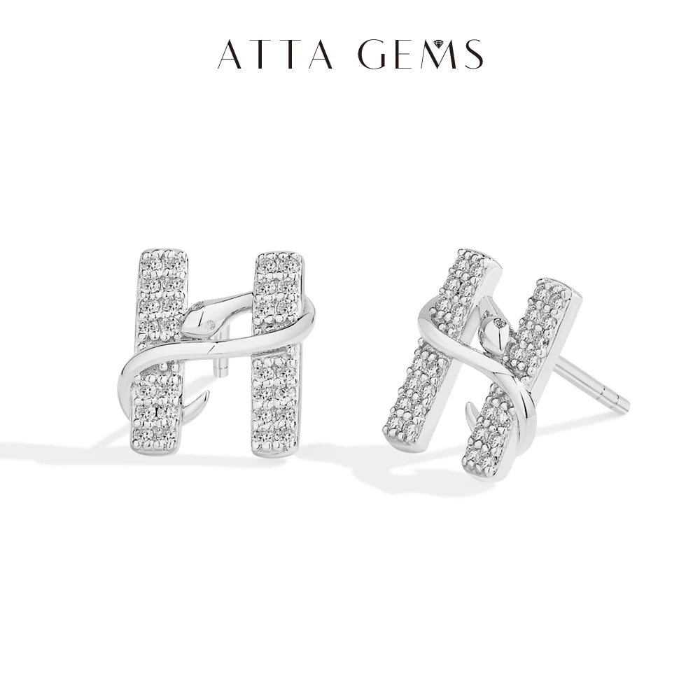 ATTAGEMS Exquisite Snake Moissanite Stud Earring 925 Sterling Silver H-letter Earring For WomenMan Party Jewelry With Mysterious