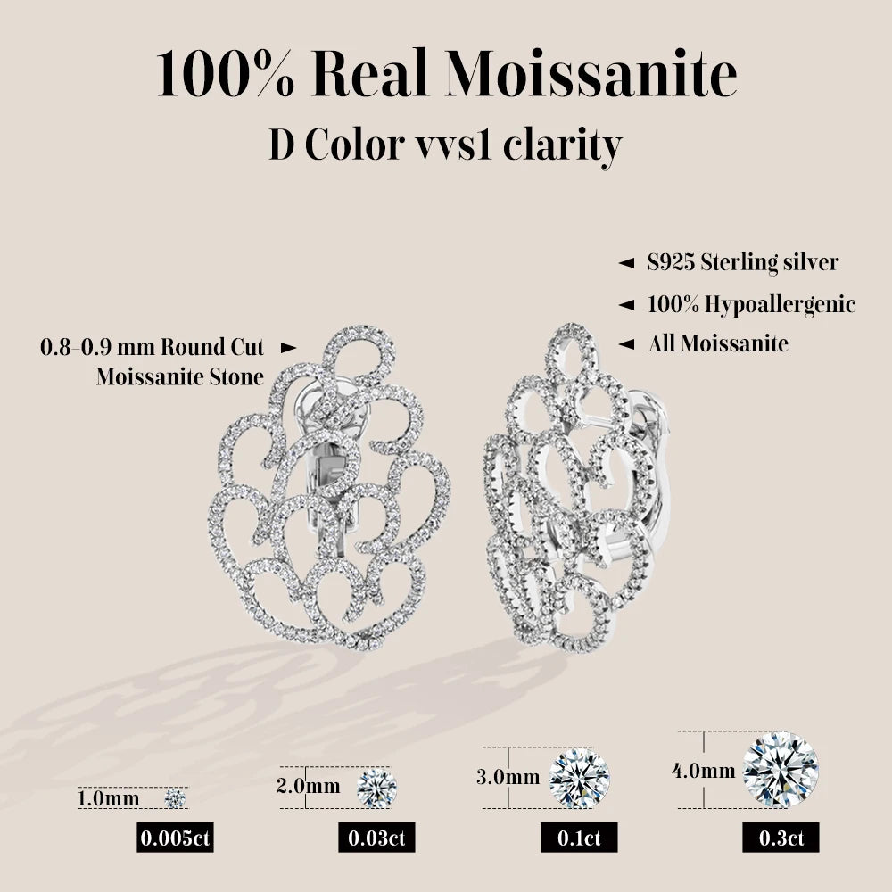 ATTAGEMS Snowflake Women's Earrings For Party S925 Silver Moissanite Earrings D VVS1 Yellow Gold Plated Gifts Sparkling Jewelry