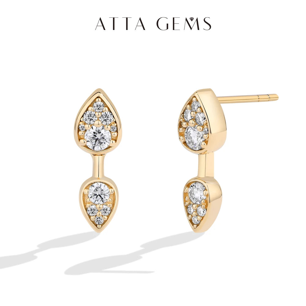 ATTAGEMS Classic Full Moissanite Stud Earring Double Teardrop Design S925 Sterling Silver 18kGold Plated For Women Party Jewelry