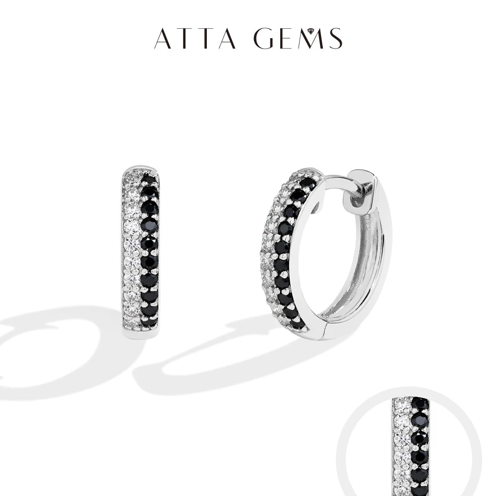 ATTAGEMS Black and White Moissanite Diamond Earrings S925 Sterling Silver Gold Plated For Women Birthday Gifts Fine Jewelry New