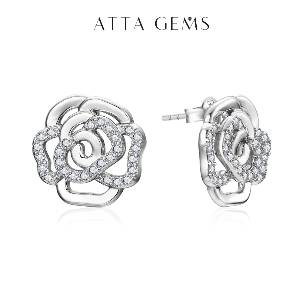 ATTAGEMS New Diamond Moissanite Stud Earrings for Women S925 Silver 18k Gold Plated Orginal Flower Wedding Jewelry Travel Gift