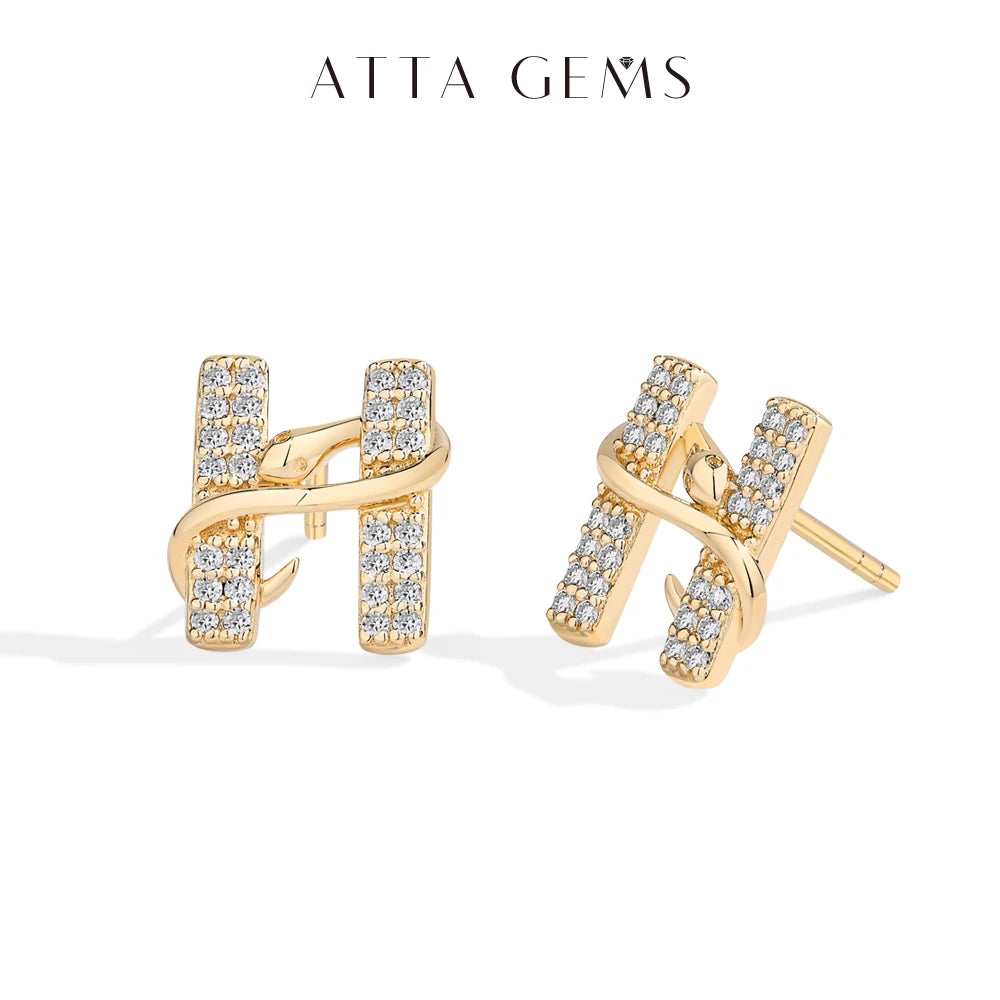 ATTAGEMS Exquisite Snake Moissanite Stud Earring 925 Sterling Silver H-letter Earring For WomenMan Party Jewelry With Mysterious