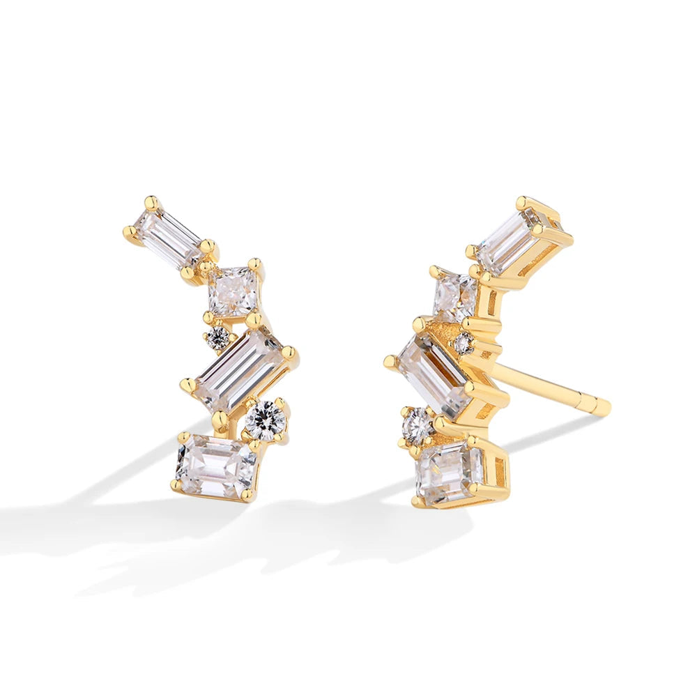 NEVE Celestial Radiant Curved Climber Stud Earrings