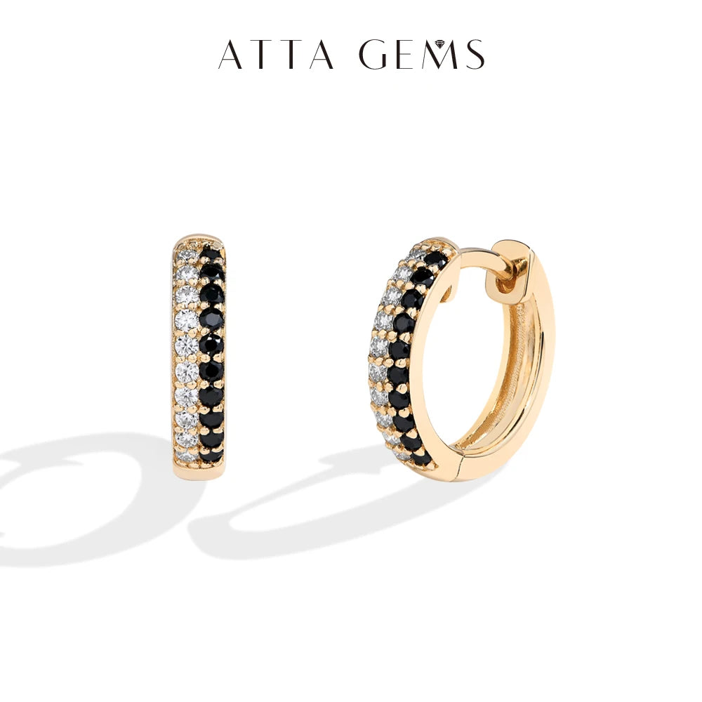 ATTAGEMS Black and White Moissanite Diamond Earrings S925 Sterling Silver Gold Plated For Women Birthday Gifts Fine Jewelry New