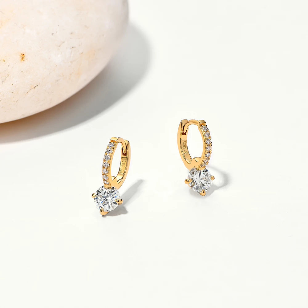Attagems Full Moissanite Diamond Earring S925 Sterling Silver Gold Plated 4-Claws Eardrop For Women Wedding Jewelry High Quality