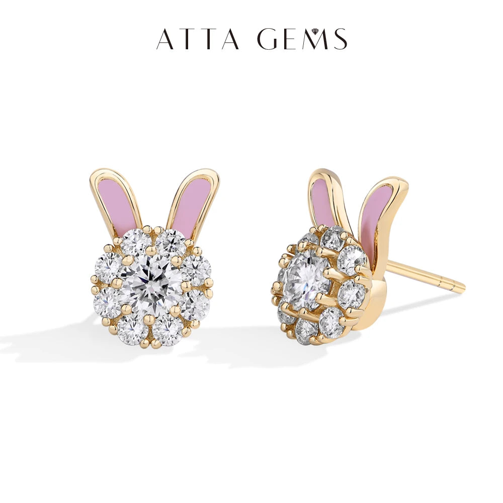 ATTAGEMS S925 Sterling Silver Moissanite Diamond Earrings Enamel Design Rabbit Shape For Women Girls Birthday Gifts Fine Jewelry