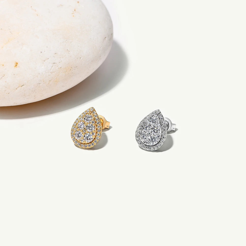 Attagems Teardrop Shape Earrings Moissanite DVVS1 Round Cut 925 Sterling Silver Gold Plated For Women Wedding Party Jewelry Gift