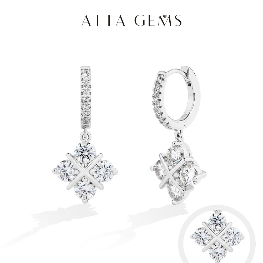 ATTAGEMS 4mm All DVVS1 Moissanite Earrings Cross Square Design ForWomen s925 Sterling Silver Party Fashion Jewelry Drop Shipping