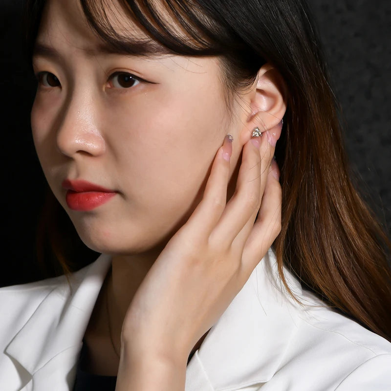 ATTAGEMS Yellow Moissanite 925 Sterling Silver Earring Screw Back Trillion Cut 5*5MM 0.5CT Diamond Earrings For Women Jewelry