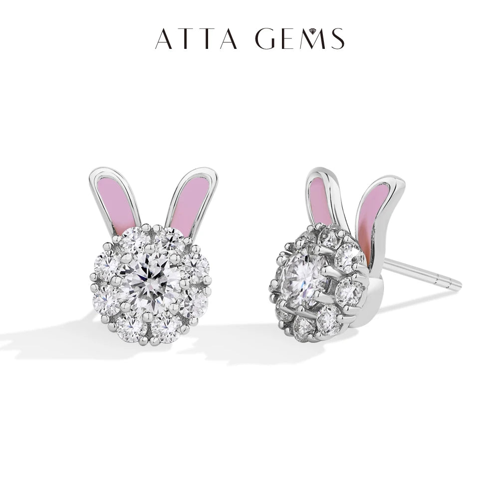 ATTAGEMS S925 Sterling Silver Moissanite Diamond Earrings Enamel Design Rabbit Shape For Women Girls Birthday Gifts Fine Jewelry