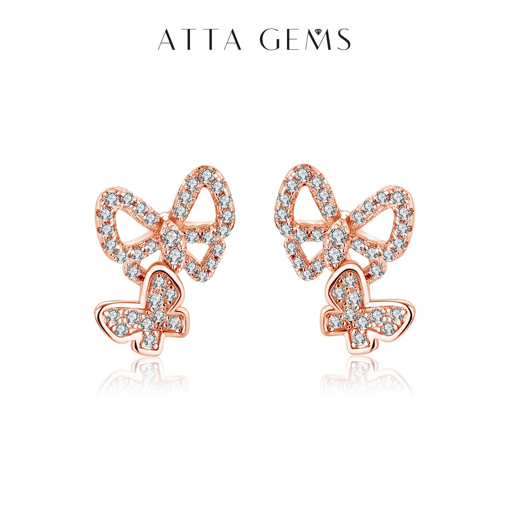 Attagems New Moissanite Earrings Christmas Butterfly Suit Stud Earrings for Women 925 Sterling Silver Sparkling Wedding Jewelry