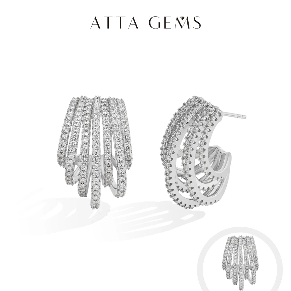 ATTAGEM Luxury Multiple Hoop Moissanite Earrings For Women D VVS1 1.3mm Round Cut S925 Sterling Silver Ear Pendant Party Jewelry