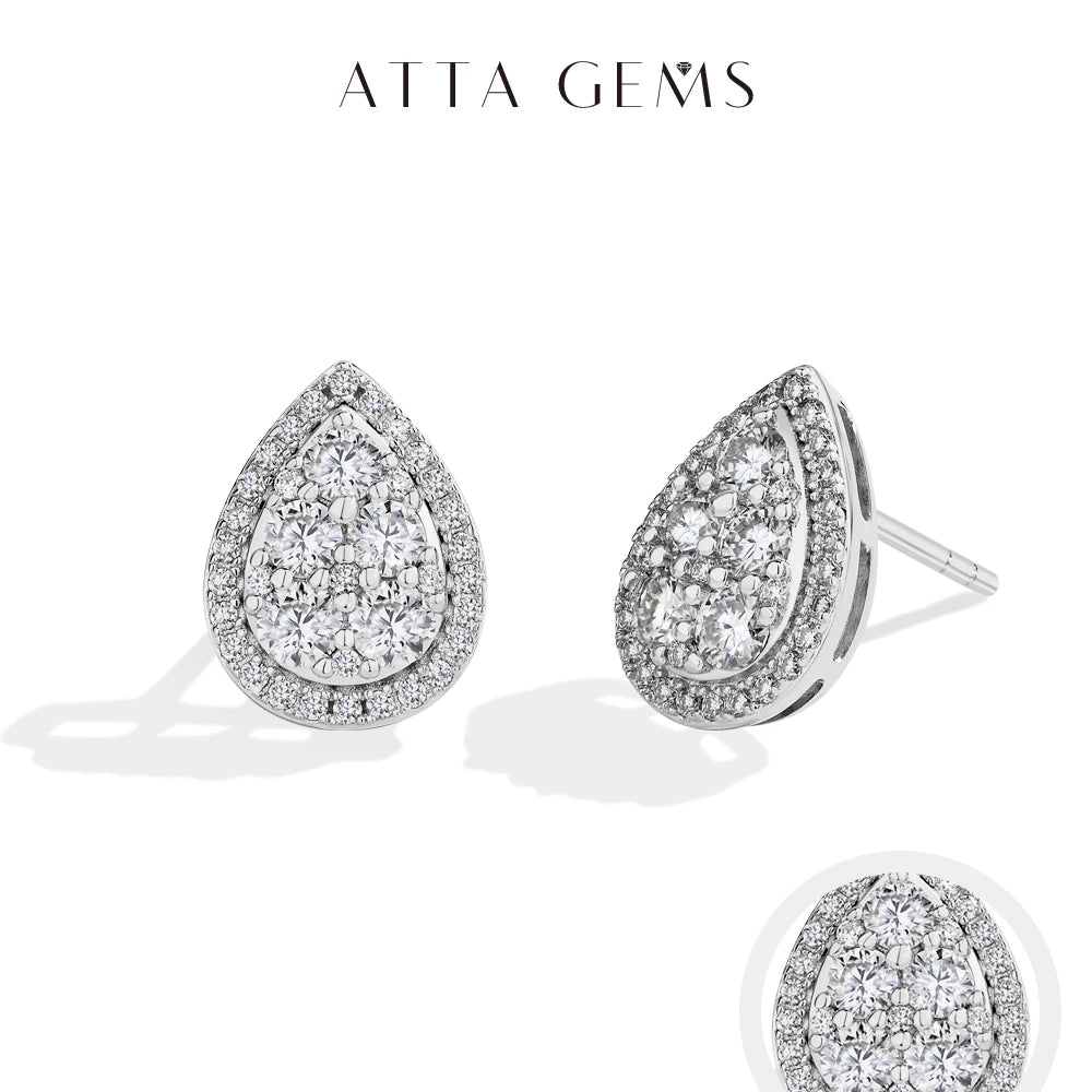 Attagems Teardrop Shape Earrings Moissanite DVVS1 Round Cut 925 Sterling Silver Gold Plated For Women Wedding Party Jewelry Gift