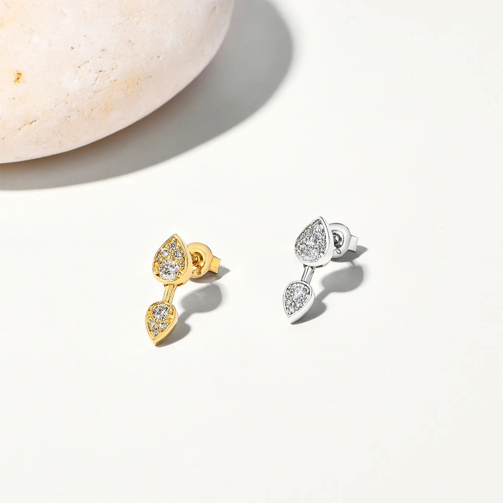 ATTAGEMS Classic Full Moissanite Stud Earring Double Teardrop Design S925 Sterling Silver 18kGold Plated For Women Party Jewelry