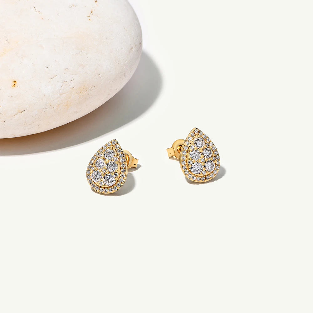 Attagems Teardrop Shape Earrings Moissanite DVVS1 Round Cut 925 Sterling Silver Gold Plated For Women Wedding Party Jewelry Gift