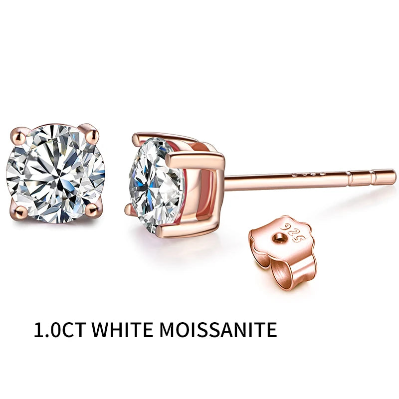 ATTAGEMS D Color Moissanite 1CT Gemstone 750 Rose Gold 18K Plated Stud Earrings for Women Solid 18K Gold Solitaire Fine Jewelry