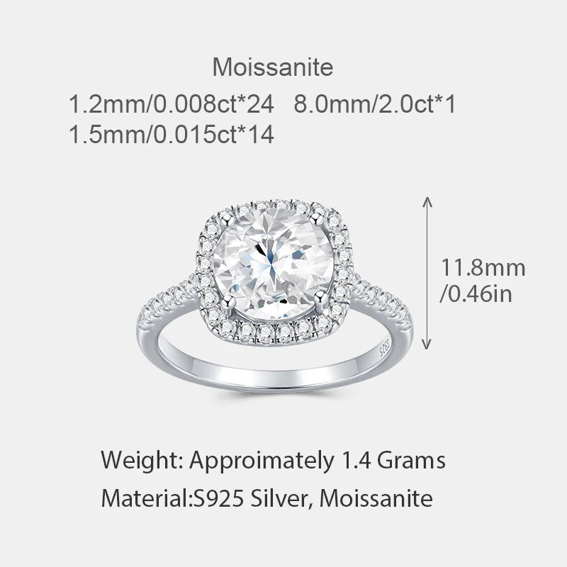 NEVE 2ct Round Cut Radiant Halo Solitaire
