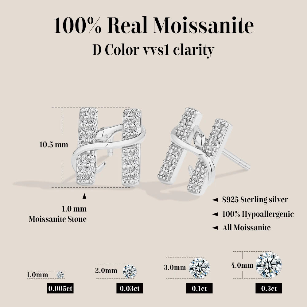 ATTAGEMS Exquisite Snake Moissanite Stud Earring 925 Sterling Silver H-letter Earring For WomenMan Party Jewelry With Mysterious