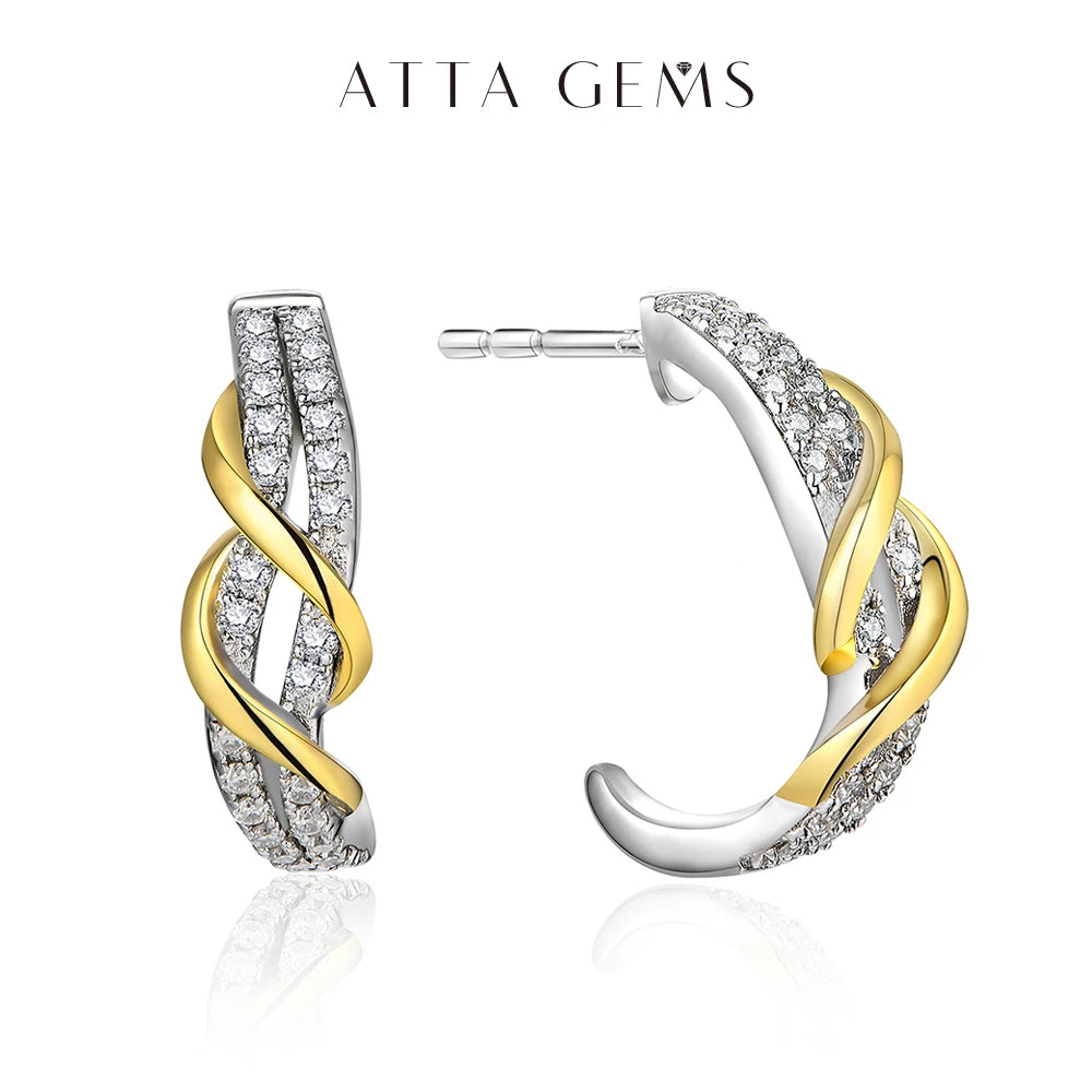 ATTAGEMS New Classic Moissanite Earrings 925 Steling Silver Yellow Plated Passed the Daimond Test Stud Earrings for Women Party