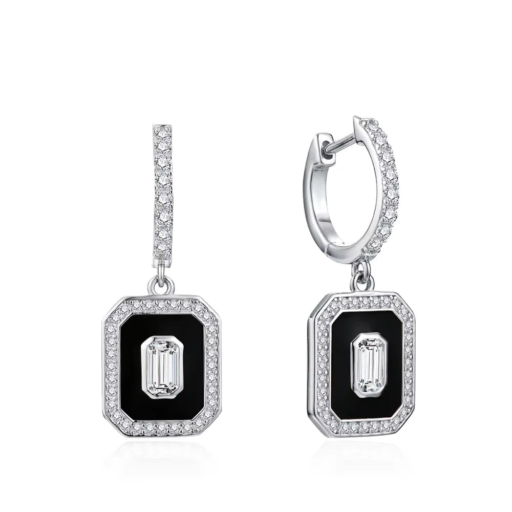 NEVE Art Deco Rectangular Halo Drop Earrings
