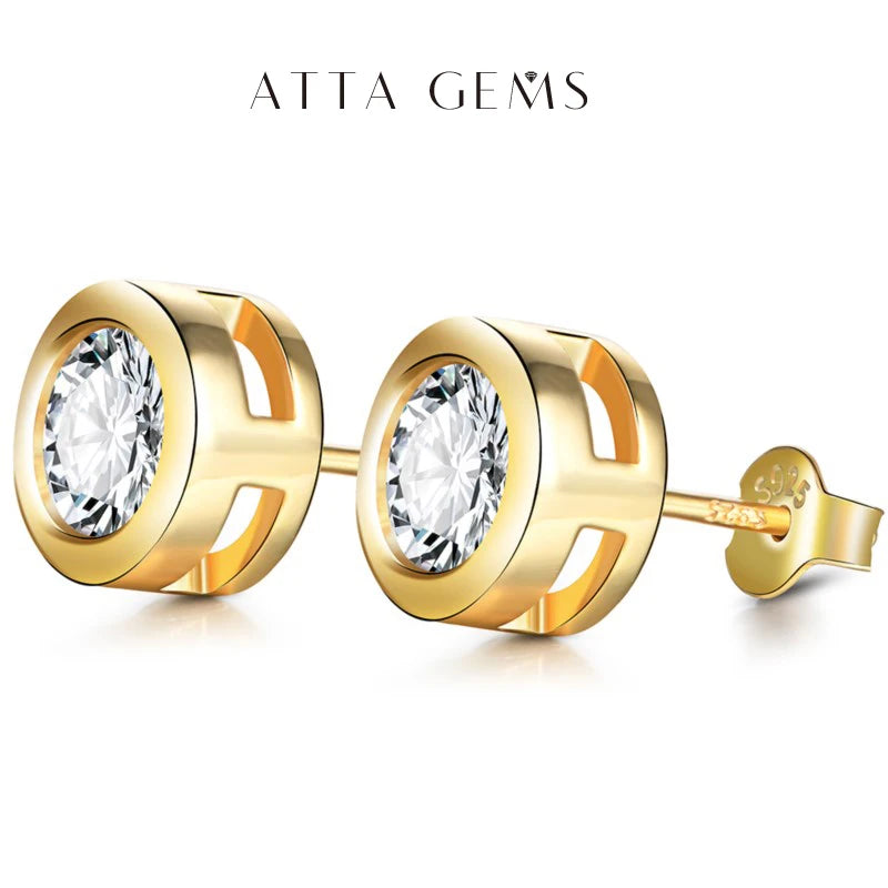 ATTAGEMS Real 2 Carat D Color Moissanite Earrings 로듐 For Women Gold Color 100% 925 Sterling Silver Sparkling Fine Jewelry