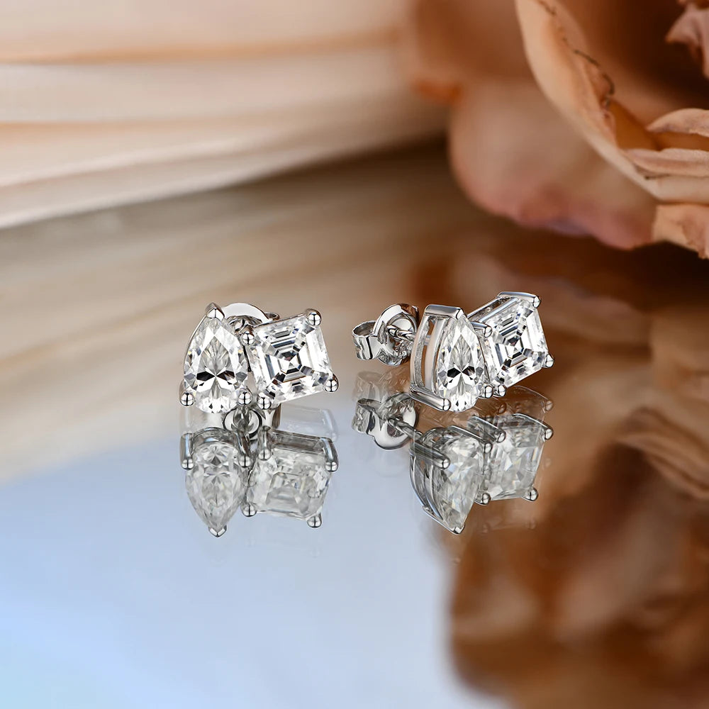 ATTAGEMS Moissanite Silver 925 Earrings Pear Asscher Shape VVS1 Stud Earring for Women 2023 Trending Wedding Gift Fine Jewelry