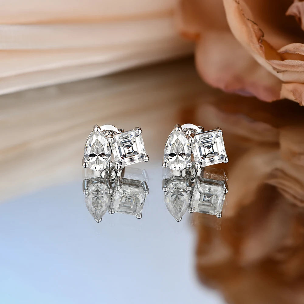ATTAGEMS Moissanite Silver 925 Earrings Pear Asscher Shape VVS1 Stud Earring for Women 2023 Trending Wedding Gift Fine Jewelry