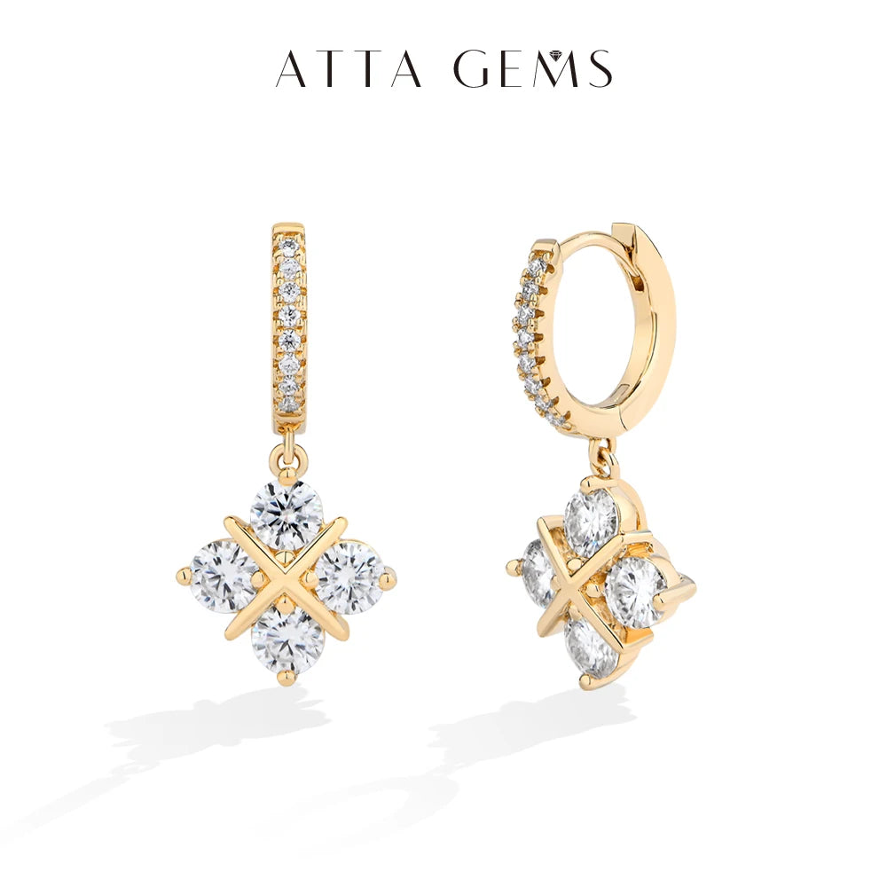 ATTAGEMS 4mm All DVVS1 Moissanite Earrings Cross Square Design ForWomen s925 Sterling Silver Party Fashion Jewelry Drop Shipping