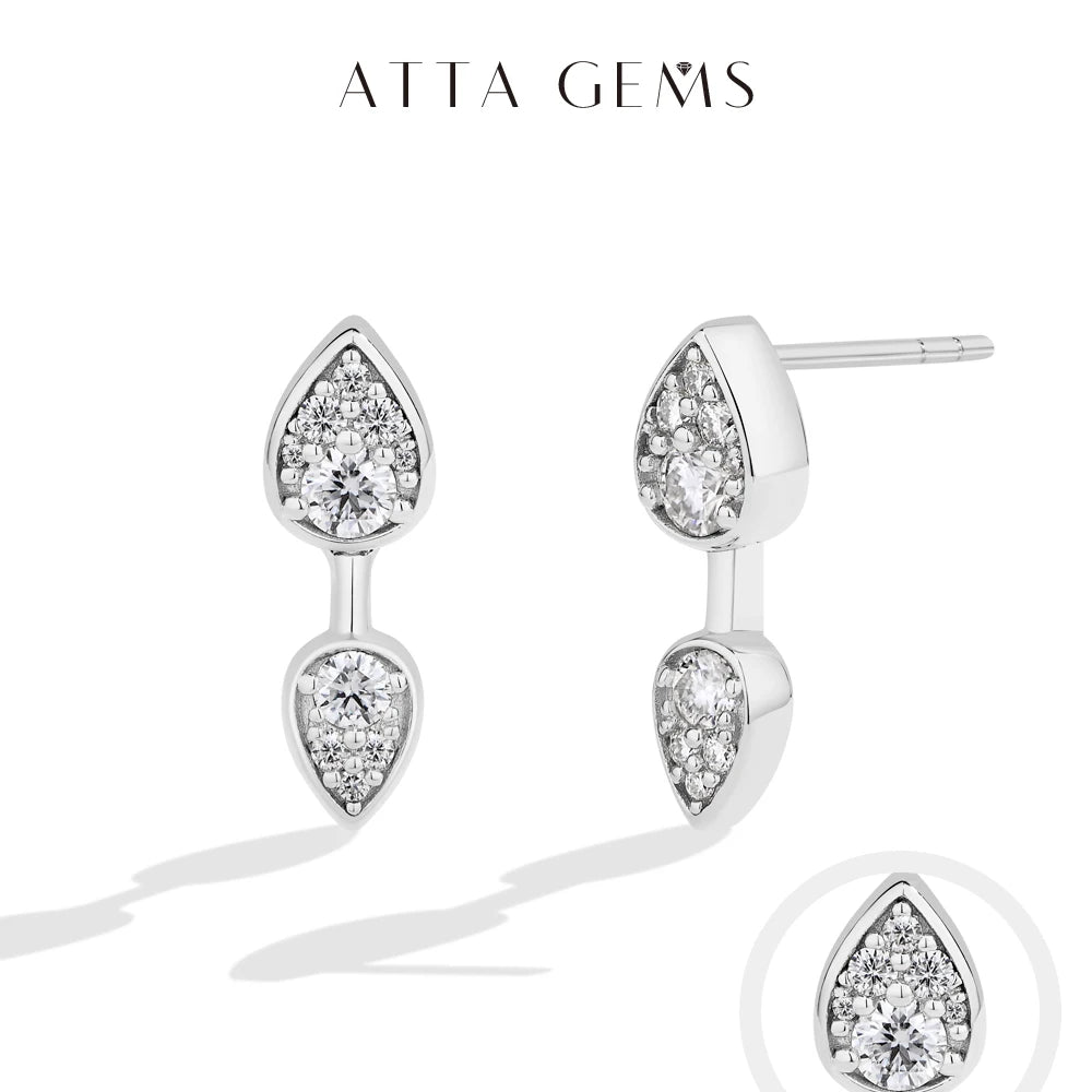 ATTAGEMS Classic Full Moissanite Stud Earring Double Teardrop Design S925 Sterling Silver 18kGold Plated For Women Party Jewelry