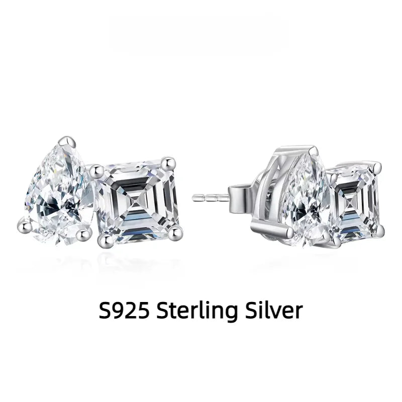 ATTAGEMS Moissanite Silver 925 Earrings Pear Asscher Shape VVS1 Stud Earring for Women 2023 Trending Wedding Gift Fine Jewelry