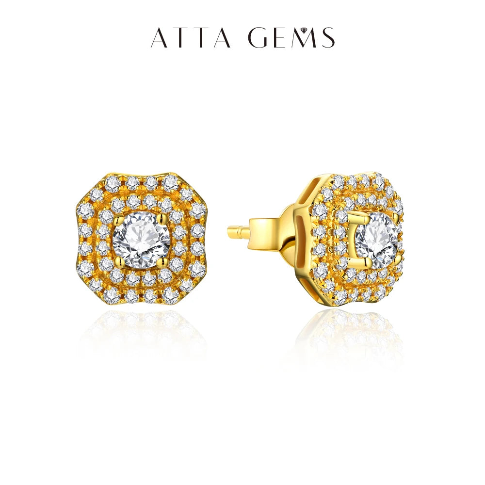 ATTAGEMS Luxurly D VVS1 Color Moissanite Stud Earrings For Women Top Quality 100% 925 Sterling Silver Sparkling Wedding Jewelry