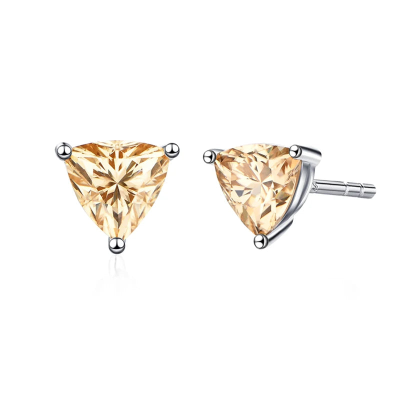 ATTAGEMS Yellow Moissanite 925 Sterling Silver Earring Screw Back Trillion Cut 5*5MM 0.5CT Diamond Earrings For Women Jewelry