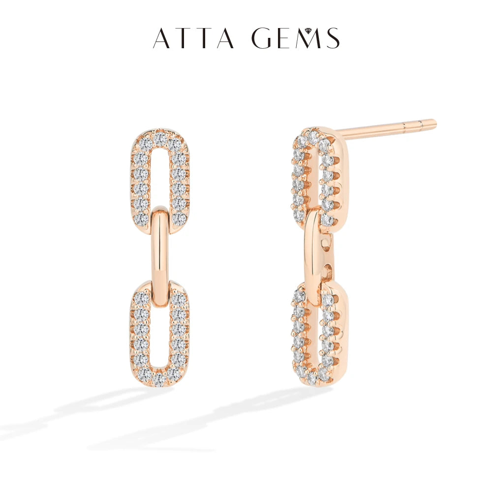 ATTAGEMS S925 Sterling Silver 18k Gold Plated Moissanite Stud Earring For Women Interlocking Design Valentine's Day Jewelry Gift