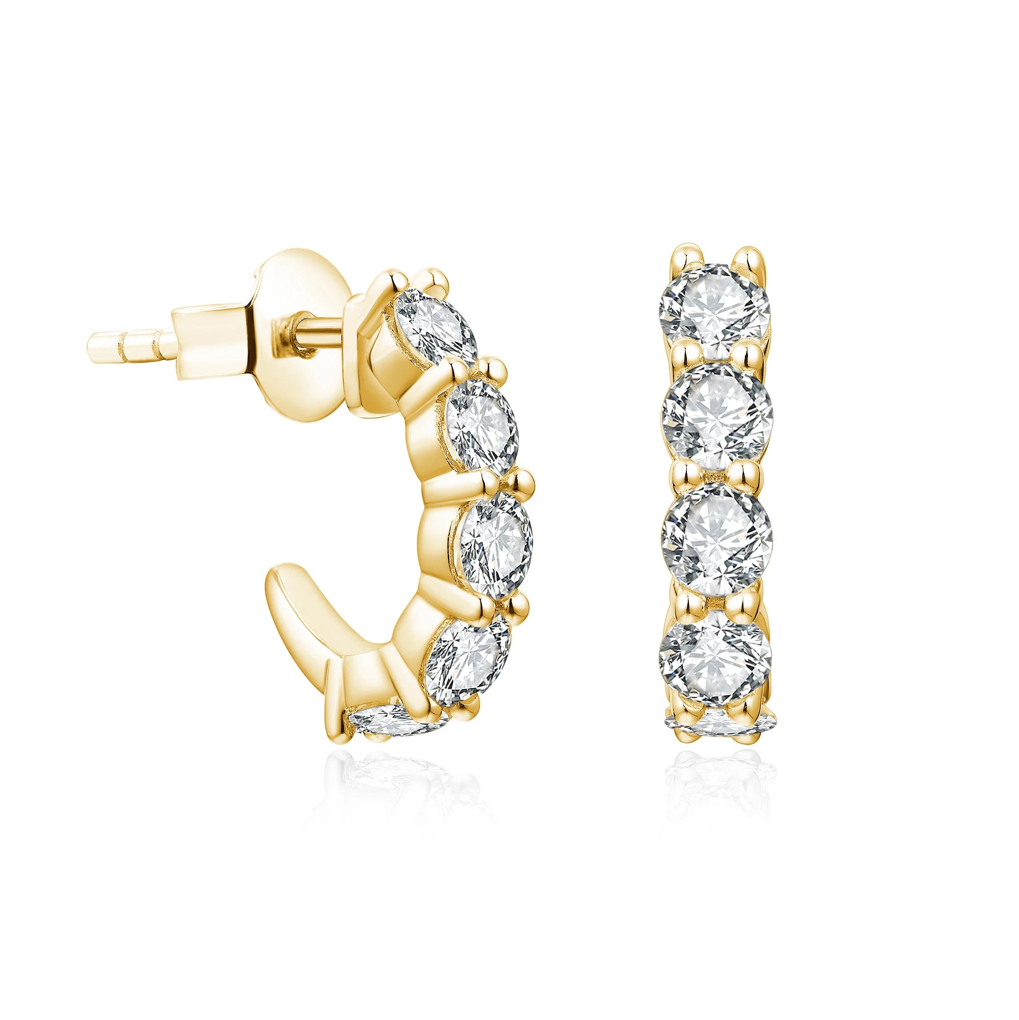 ATTAGEMS New in Round 3.0mm Moissanite Hool Earrings Passed Diamond Test Yellow Rose Plated Stud Earrings for Women Fine Jewelry