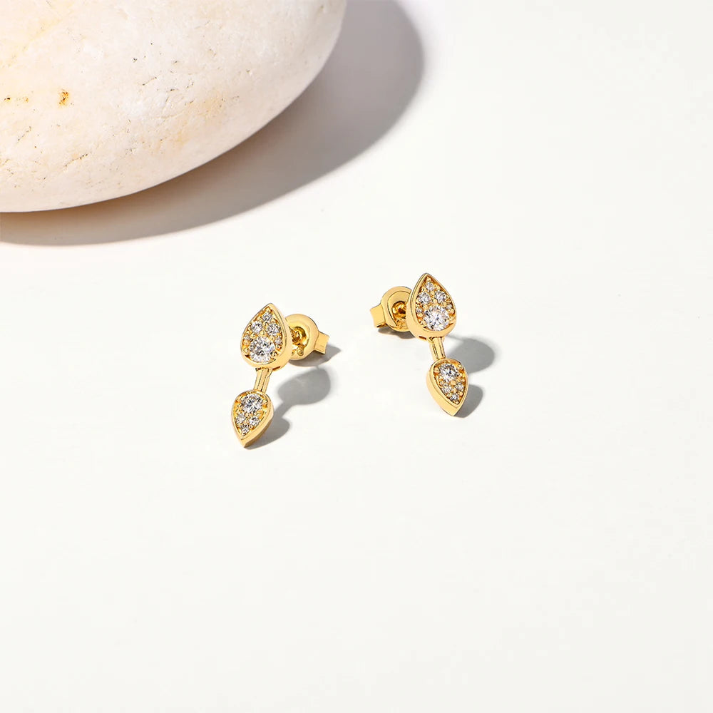 ATTAGEMS Classic Full Moissanite Stud Earring Double Teardrop Design S925 Sterling Silver 18kGold Plated For Women Party Jewelry