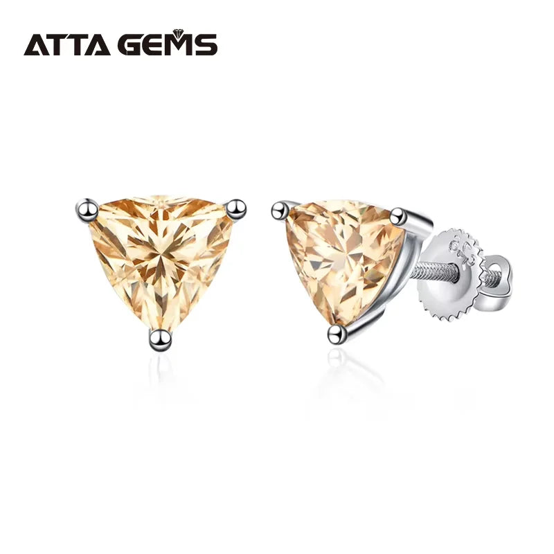 ATTAGEMS Yellow Moissanite 925 Sterling Silver Earring Screw Back Trillion Cut 5*5MM 0.5CT Diamond Earrings For Women Jewelry