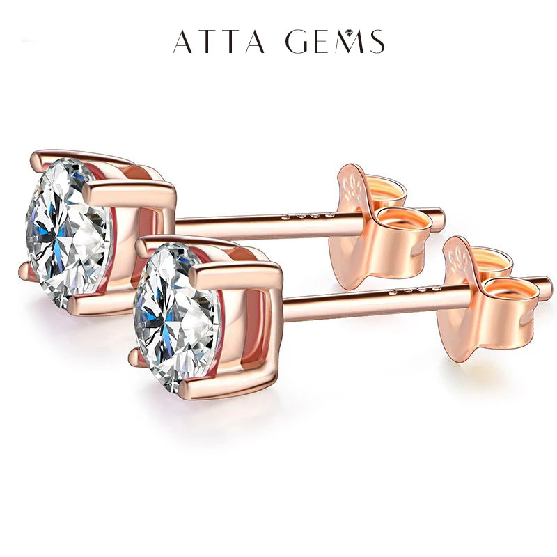 ATTAGEMS D Color Moissanite 1CT Gemstone 750 Rose Gold 18K Plated Stud Earrings for Women Solid 18K Gold Solitaire Fine Jewelry