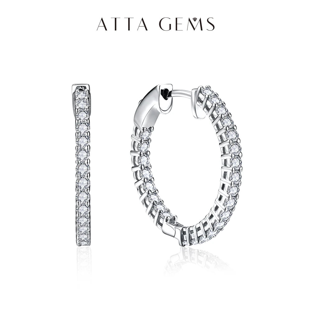 Attagems 2.0mm D Color Moissanite Earrings 925 Sterling Sliver Plated White Gold Hoop Earrings for Women Wedding Party Jewelry