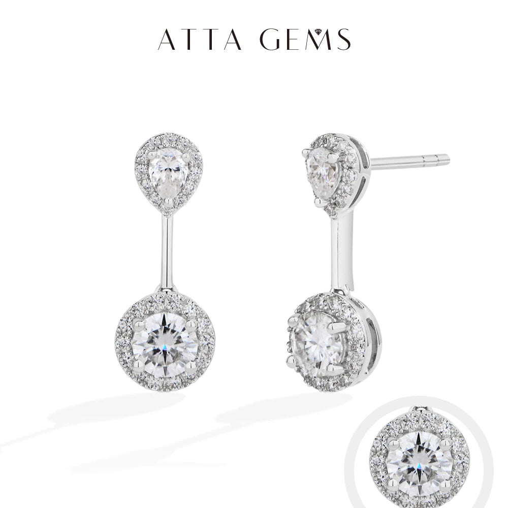 ATTAGEMS DVVS1 Brilliant Moissanite Drop Earring for Women Girl S925 Sterling Silver Engagement Wedding Stud Jewelry Test Passed